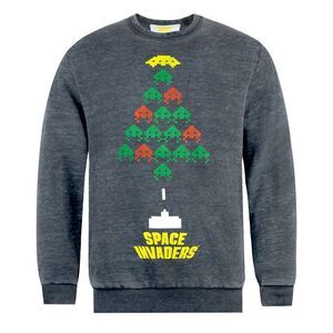 Space Invaders Unisex Adults Christmas Tree Burnout Sweatshirt / Gray